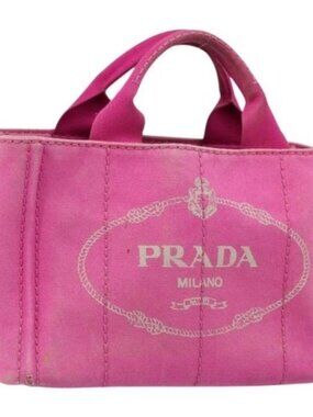 PRADA Canapa PM Hand Bag Canvas Pink Gold Auth hk3537